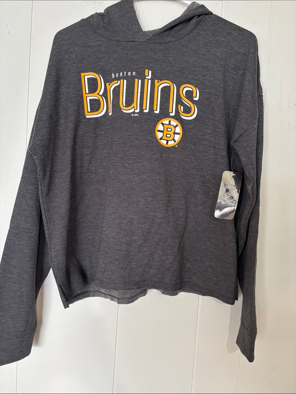 NHL Boston Bruins Gray Hooded Long-Sleeve Tee with Gold Accent Logo